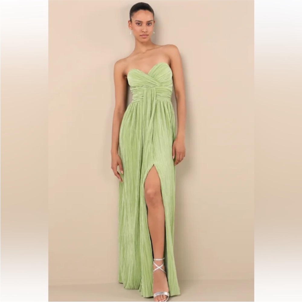 Oswin Lime Green Satin Plisse Strapless Maxi Dress Size XL New with tags!